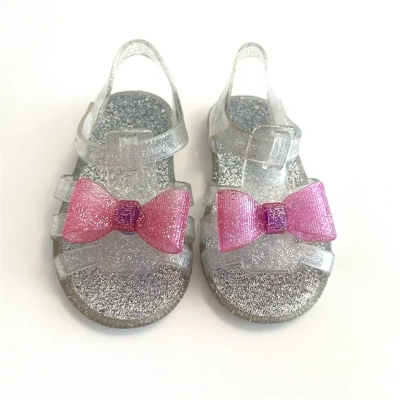 ⚡️4/$20⚡️Garanimals Silver Glitter JELLY Sandals with Pink Bow KIDS Girls Size 5 - Picture 7 of 7